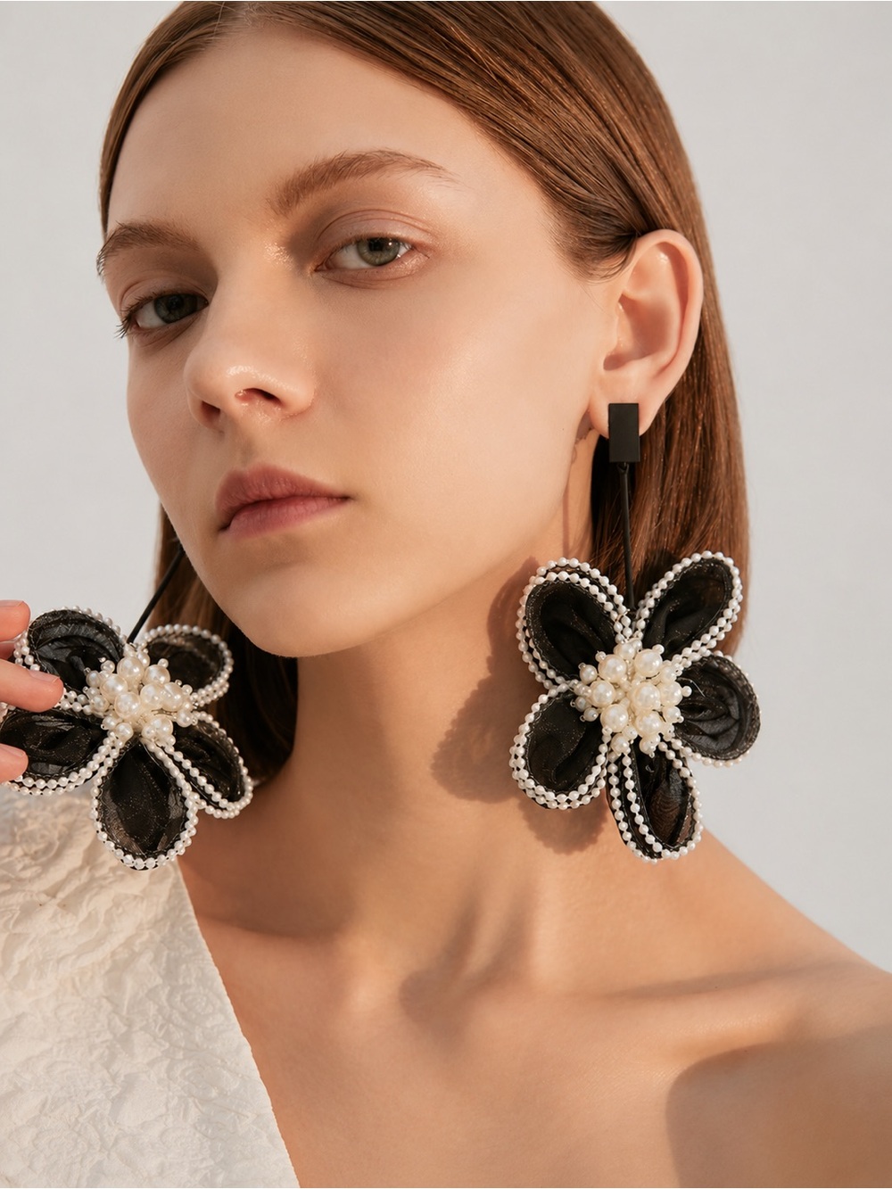 The "Monochrome Muse" Pearl Ribbon Statement Earrings